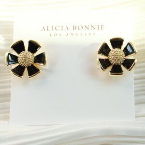 Eden Gold Black Floral Stud Earrings by Alicia Bonnie